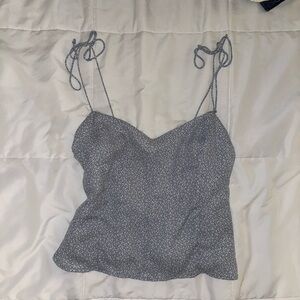 Spaghetti Strap Top Floral Blue/White